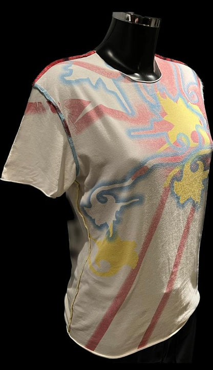 Versace Jeans Couture Cream Patterned T-shirt - Size M - Pre-loved