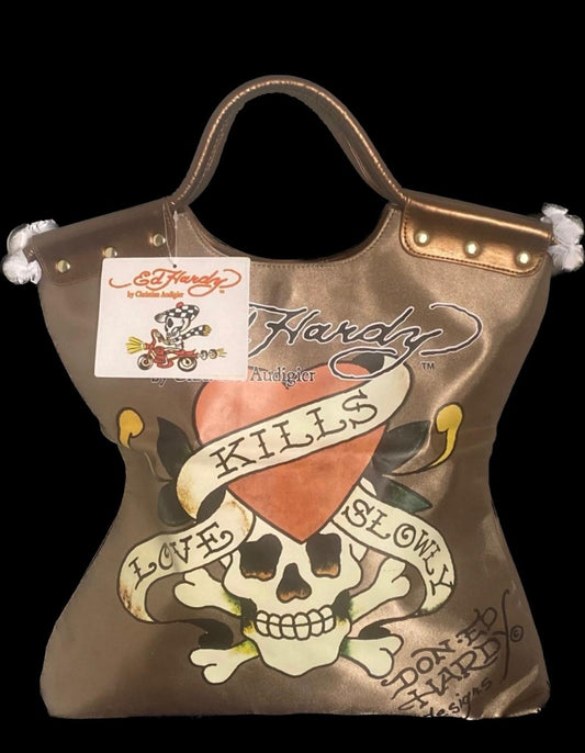 Ed Hardy Gold Tote Bag NEW