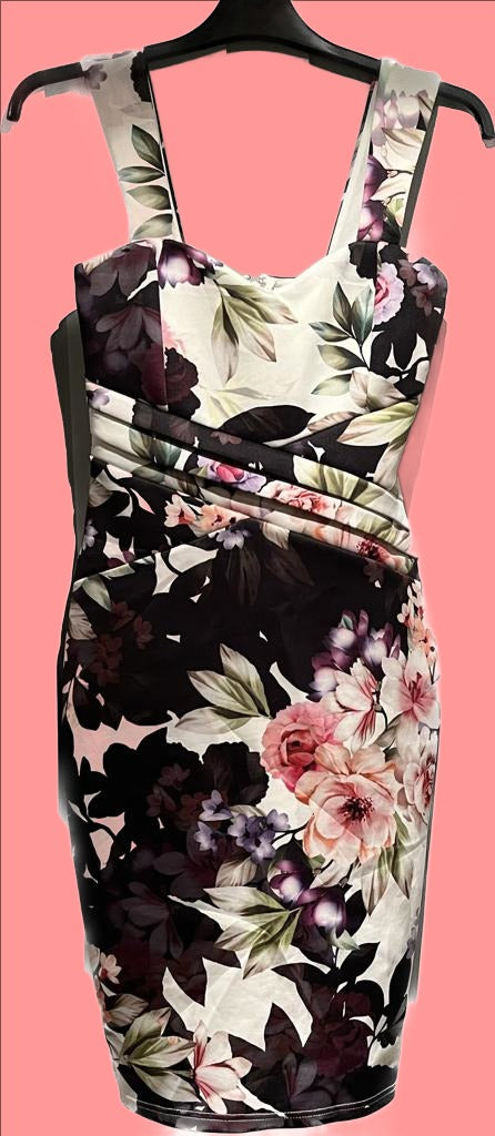 Lipsy Black Floral Dress - Size 6 - Pre-loved