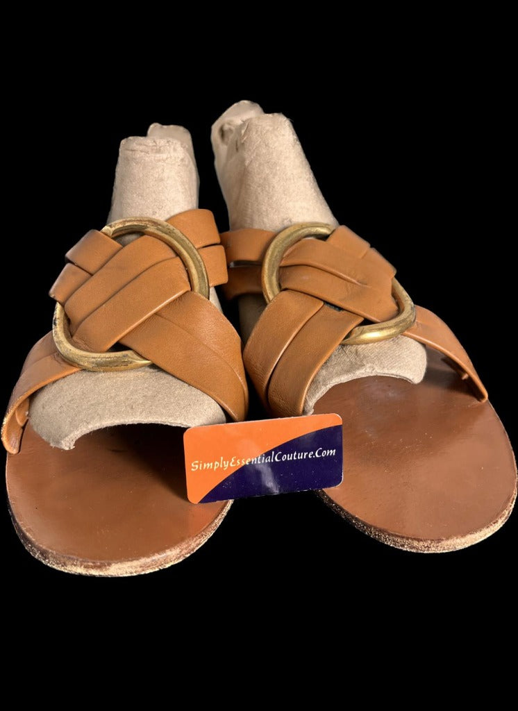 CHLOE Brown Leather Sliders - size UK5 - Pre-loved