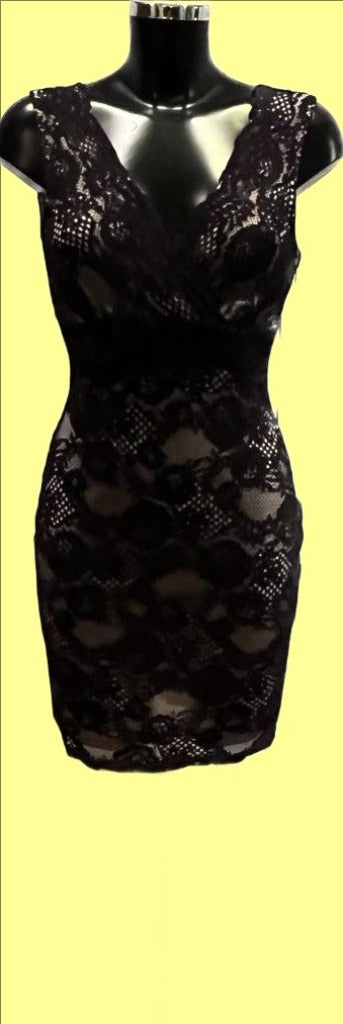 Lipsy Black Lace Dress - Size 10 - Pre-loved
