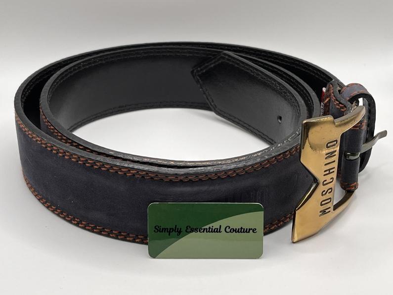 Vintage Moschino Navy Leather Belt - Pre-loved