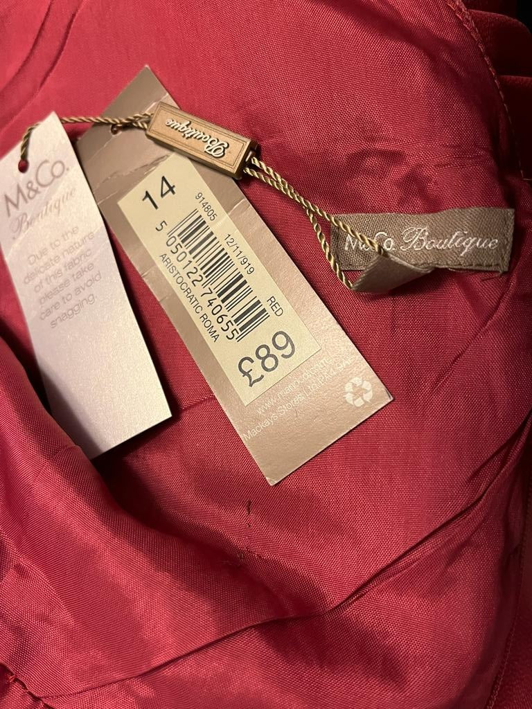 M&Co Red Long Chiffon Dress - Size UK14 - NEW with Tags