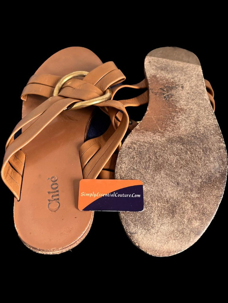 CHLOE Brown Leather Sliders - size UK5 - Pre-loved