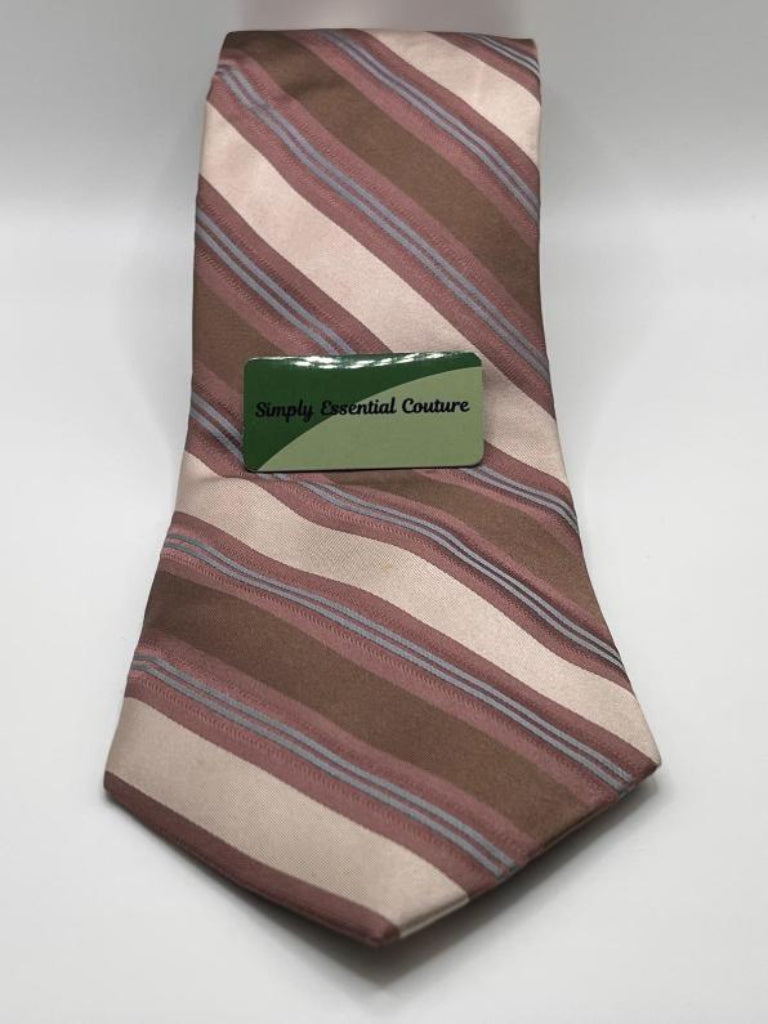 Calvin Klein Silk Tie in Brown and Cream Stripes - Pre-loved in Great Condition