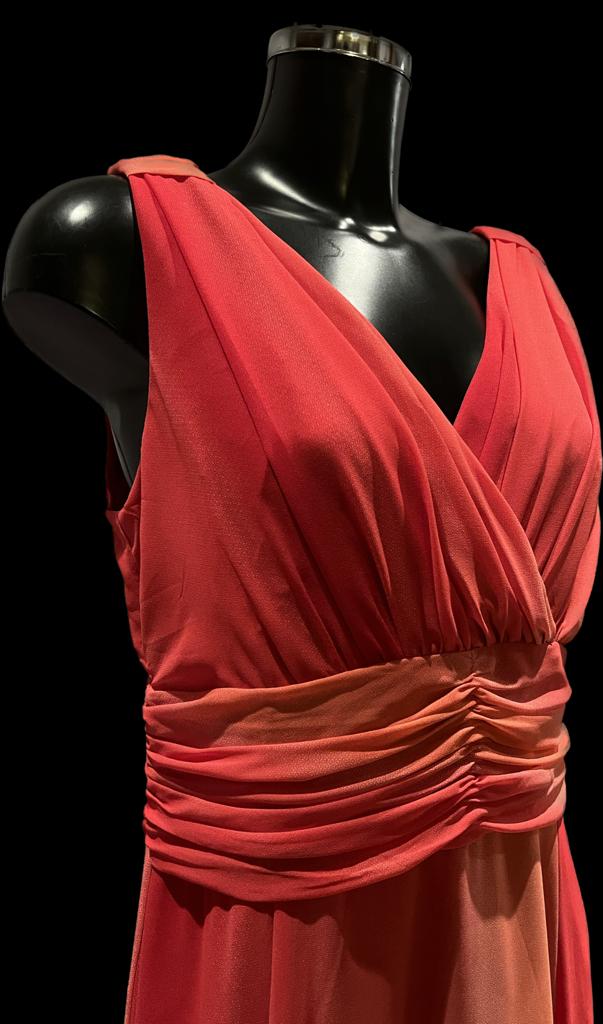 M&Co Red Long Chiffon Dress - Size UK14 - NEW with Tags