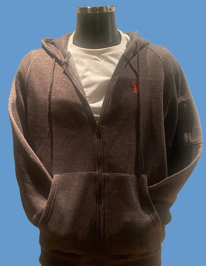Polo Hoodie - Charcoal Grey - Size L - Pre-loved