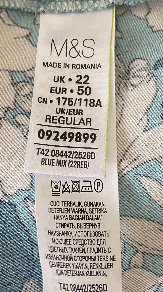 M&S Blue & Green Pattern Dress - size UK22 - NEW with Tags