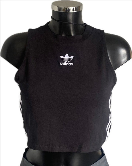 adidas Black Crop Top - size UK14 - Brand New with Tags
