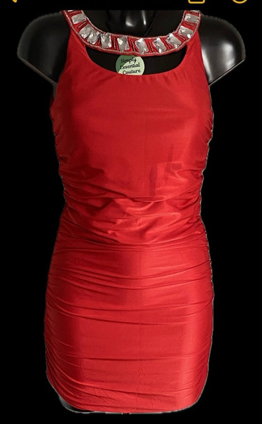 AX Paris Red Ruched Dress size UK12 NEW with Tags