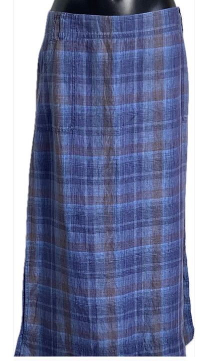 Poetry Blue Checked Maxi Skirt - Size UK16 - Pre-loved in fabulous condition