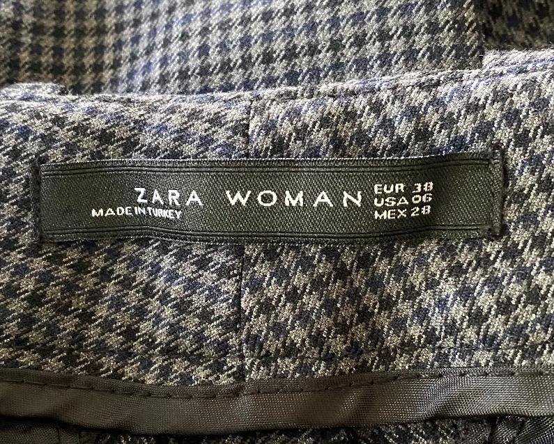 ZARA Grey Checked Trousers Size UK10 - Pre-loved