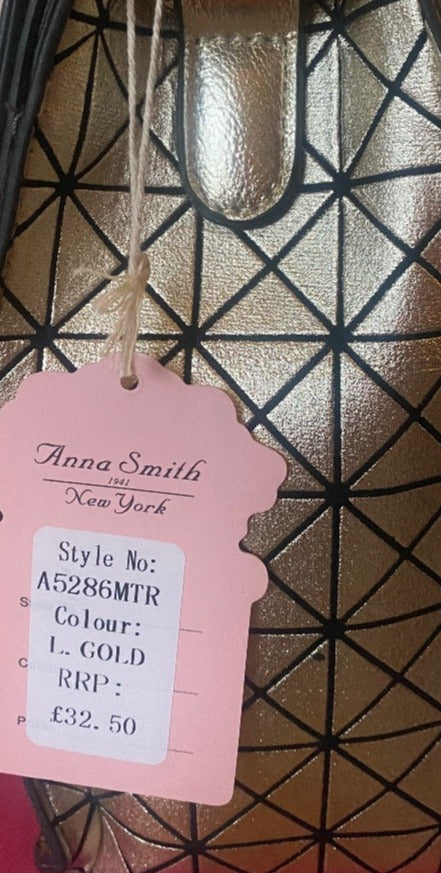 Anna Smith Gold Satchel Bag. NEW