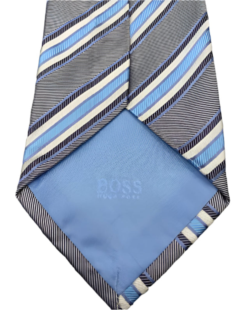 Hugo Boss Silk Tie - Grey/ Blue Rear