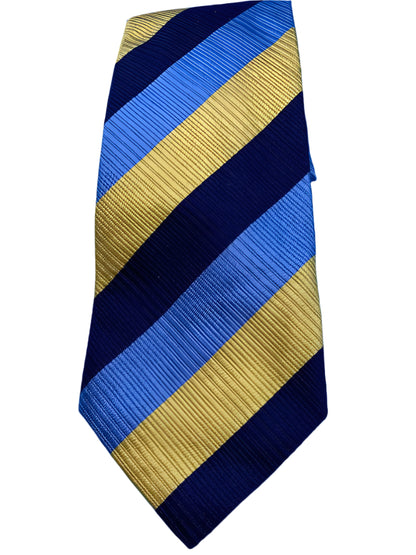 Hackett London 100% Silk Tie in Navy, Yellow and Blue - Pre-loved in Great Condition