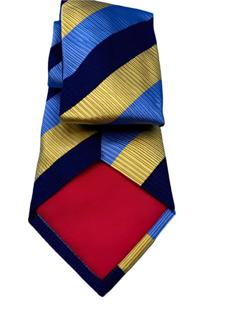 Hackett London 100% Silk Tie in Navy, Yellow and Blue - Pre-loved in Great Condition