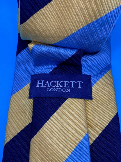 Hackett London 100% Silk Tie in Navy, Yellow and Blue - Pre-loved in Great Condition