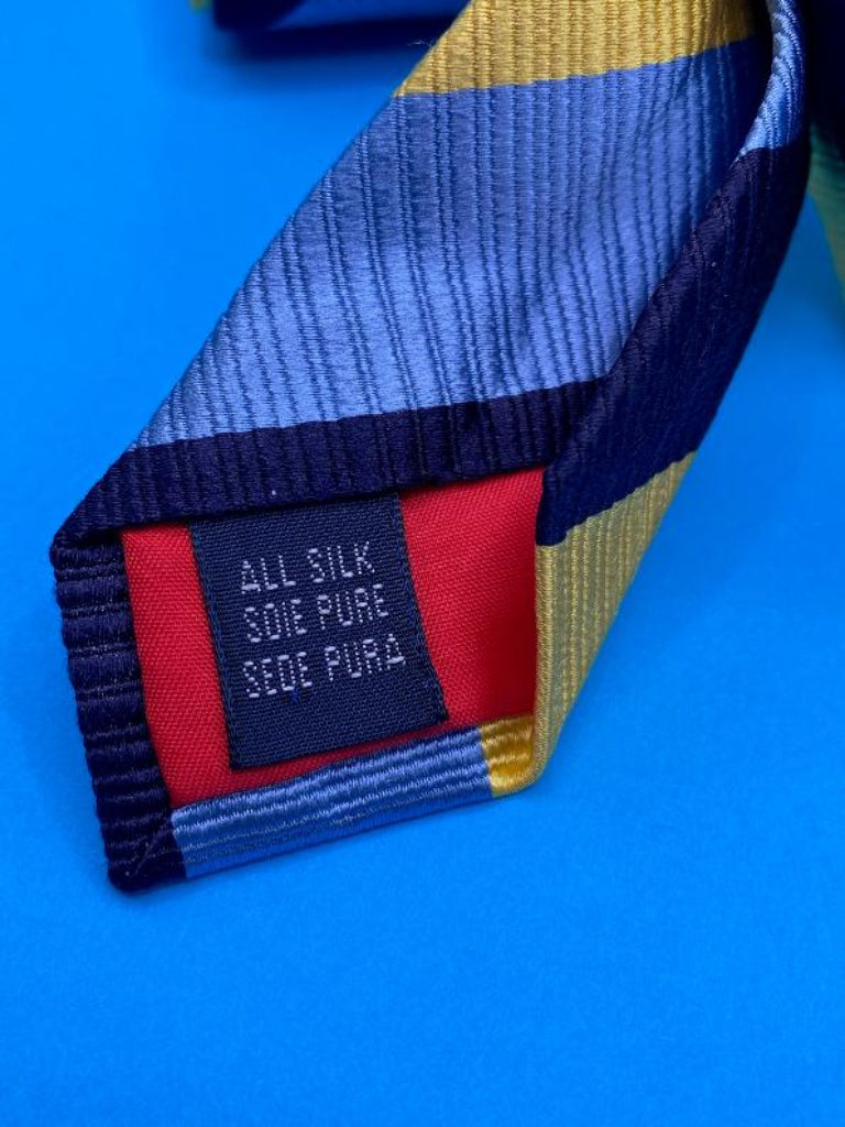 Hackett London 100% Silk Tie in Navy, Yellow and Blue - Pre-loved in Great Condition