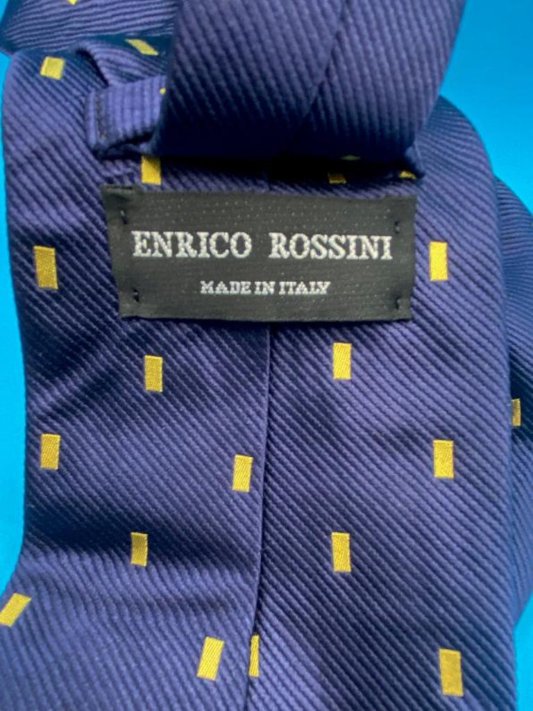 Enrico Rossini Navy and Yellow 100% Silk Tie - Pre-loved in Great Condition