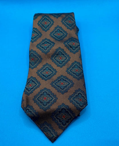 Balmain Brown-Green-Blue 100% handmade Silk Tie - Pre-loved in Great Condition