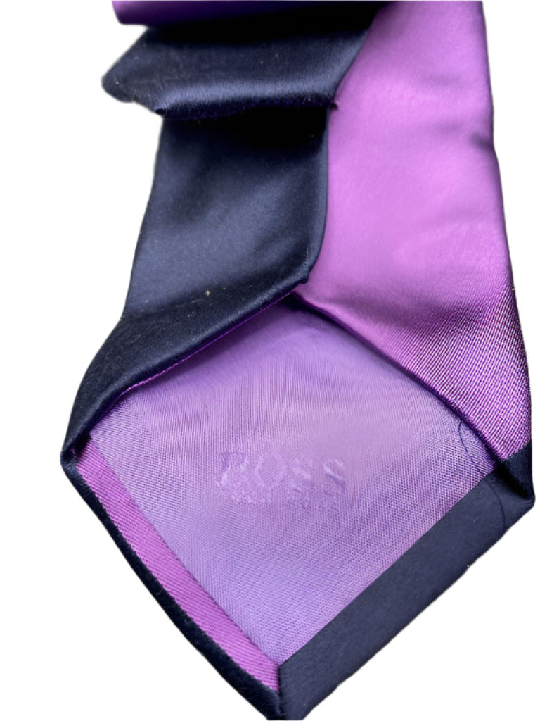 Rear of Hugo Boss Purple & Navy 100% Silk Tie