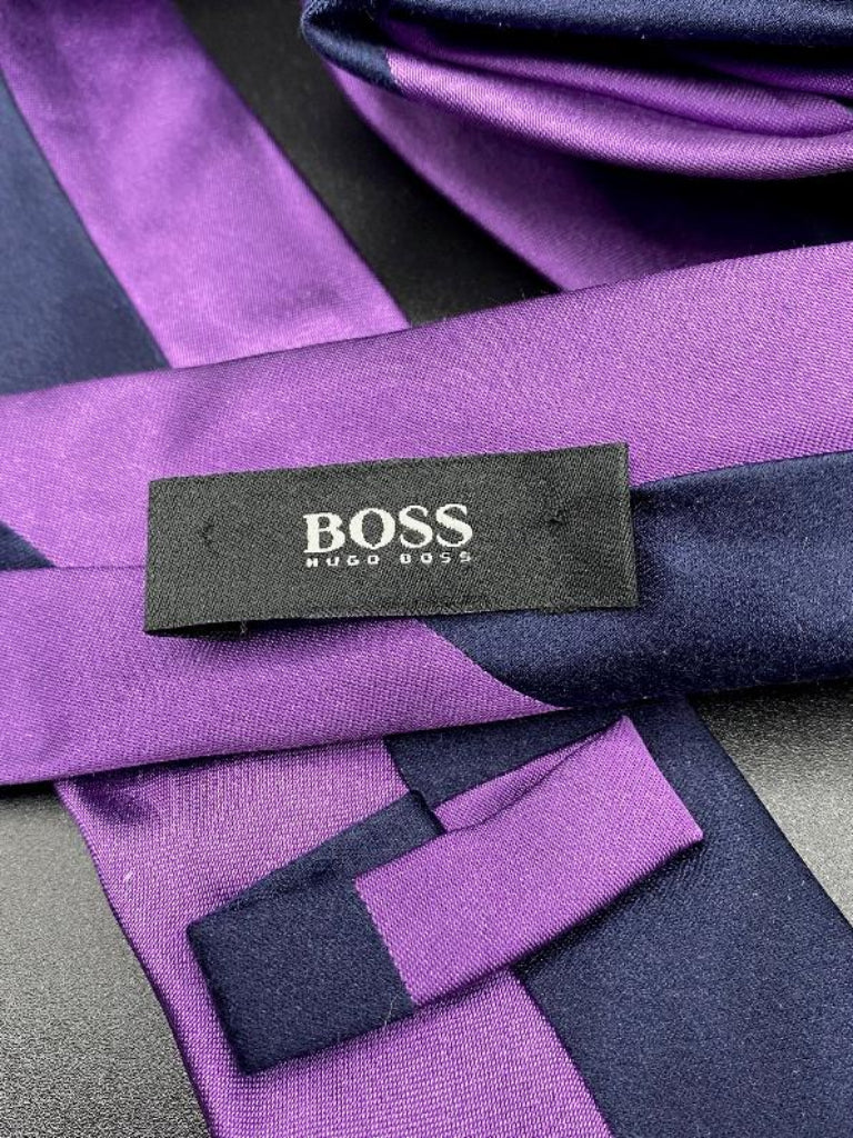 Hugo Boss Purple & Navy 100% Silk Tie Label