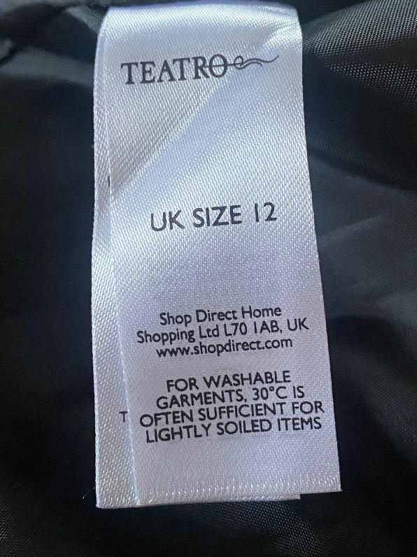 Teatro Black Dress Size UK12 - Pre-loved