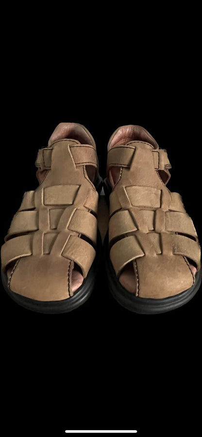 Start-Rite Brown Leather  Hopsack Boys Sandals size UK31F  NEW in box