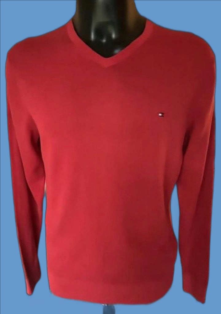 Hilfiger Red Jumper Size M - Pre-loved