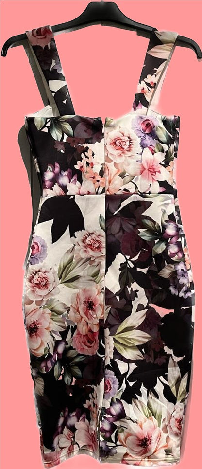 Lipsy Black Floral Dress - Size 6 - Pre-loved