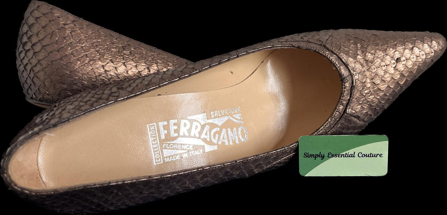 Vintage Salvatore Ferragamo Brown Leather Shoes - size UK7.5 - NEW