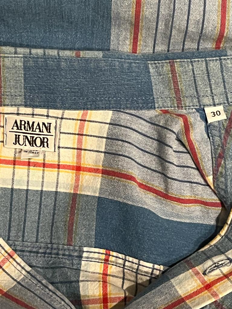 Armani Junior Blue/White Checked Shirt, Size 32 - 13 yrs - Pre-loved in fabulous condition