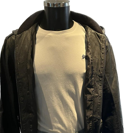 Topman Hooded Black Leather Jacket - size L - Pre-loved